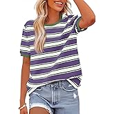 BTFBM Summer Tops for Women 2026 Crewneck Short Sleeve Striped T Shirts Casual Spring Clothes Color Block Basic Tee Blouses
