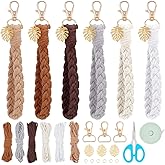 FREEBLOSS 6 Set Macrame Keychain Lanyard Kit DIY Macrame Palm Leaf Keychain Kit with Instruction Macrame Wristlet Macrame Hanging Decor DIY Macrame Kit for Beginners