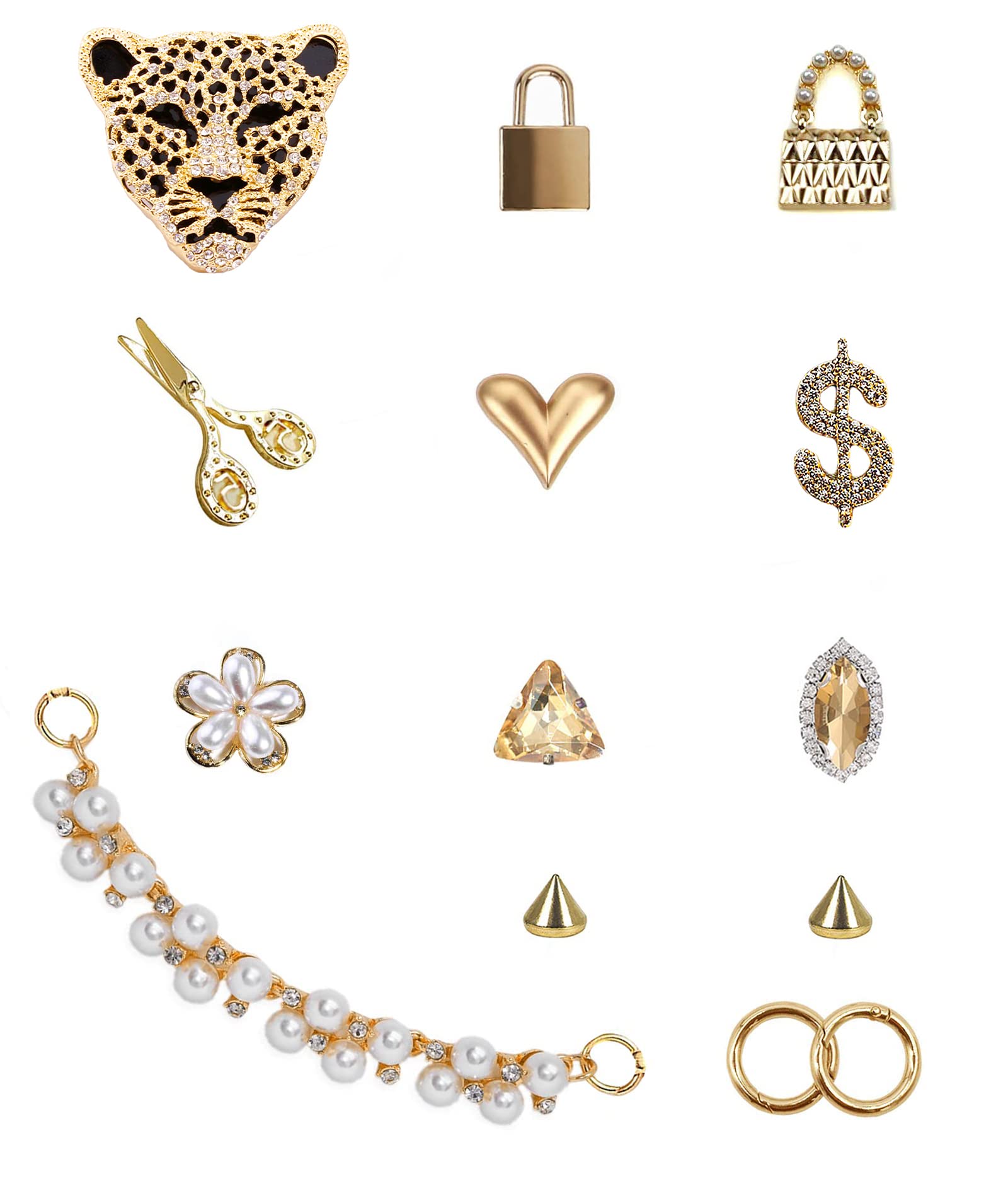 ZOKUZO Chic Bling Shoe Charms Gold and Sliver Designer Jewels Pretty Cute Chains Decorations Accessories for Women Girl Adults