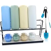 WAKUBON Water Bottle Drying Rack for Kitchen Counter &ndash; Cup Drying Rack, Tumbler, Mug &amp; Glass Drying Rack Drying Rack, 2 Tier with Drain Tray and Cleaning Brush Set (Black)