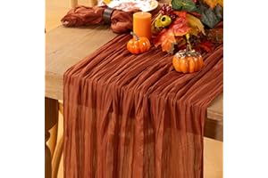 MLMC Fall Thanksgiving Table Runner Terracotta Cheesecloth Table Runner 10ft Burnt Orange Gauze Boho Farmhouse Rustic Chesse Cloth Table Decor for Fall Wedding Bridal Shower Pinic Party Decor