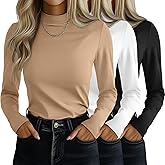 Ficerd 3 Pack Women's Mock Turtleneck Shirts, Long Sleeve Mock Neck Pullover Tops Slim Fitted Stretch Undershirt Tee Blouse