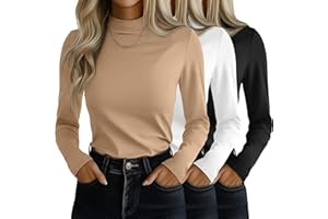 Ficerd 3 Pack Women's Mock Turtleneck Shirts, Long Sleeve Mock Neck Pullover Tops Slim Fitted Stretch Undershirt Tee Blouse