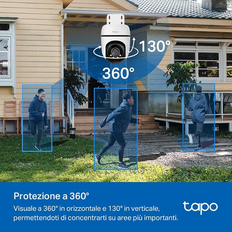 Telecamera Wi-Fi Esterno Visione Notturna a Colori, 2K 3MP Telecamera WiFi 360° IP65, Videocamera Sorveglianza Esterno, Rilevamenti Smart AI, Tracciamento Intelligente, Alexa, 2.4GHz, C51A