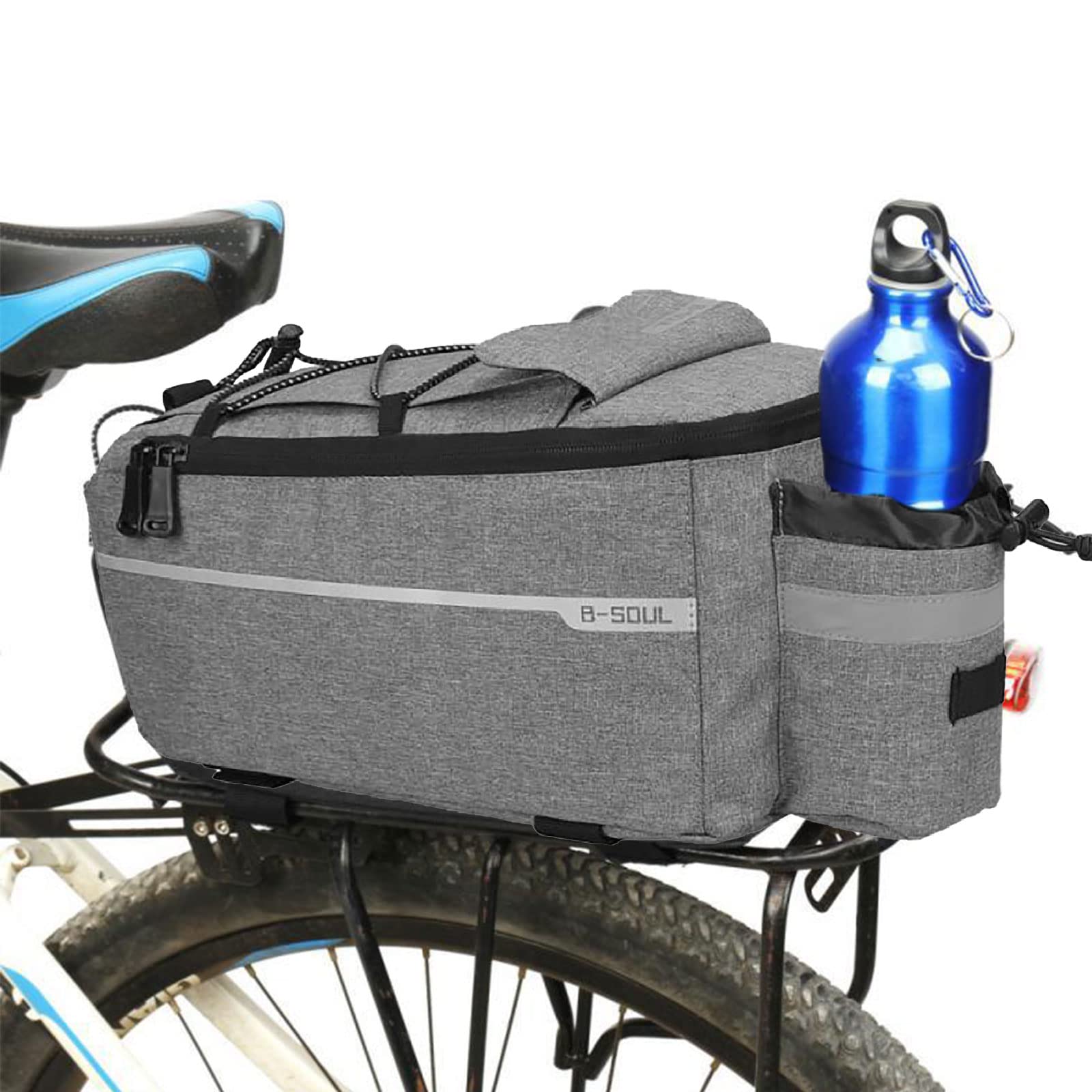 SOONHUA Cycle Saddle Rear Rack Pannier Bike Bag, 10L Waterproof Cargo Rack Pack Storage Luggage Pouch Cycling Accessories with Water Bottle Holder for Touring Travelling