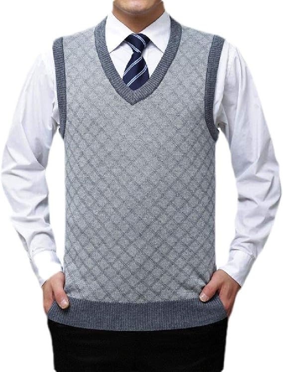 CRYYU Suéter masculino sem mangas com gola V quente tricotado, Four