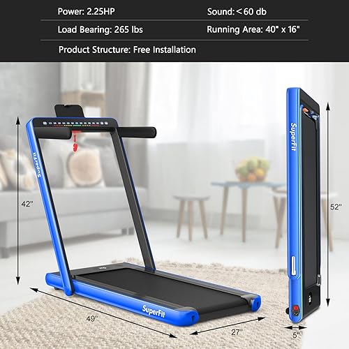 Goplus in Folding Treadmill with Dual Display, Superfit Under  Desk Electric Pad Treadmill, Installa