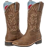 SheSole Western Cowboy Boots for Women Square Toe Mid Wide Calf Cowgirl Shoes Fashion Tan Brown Boot
