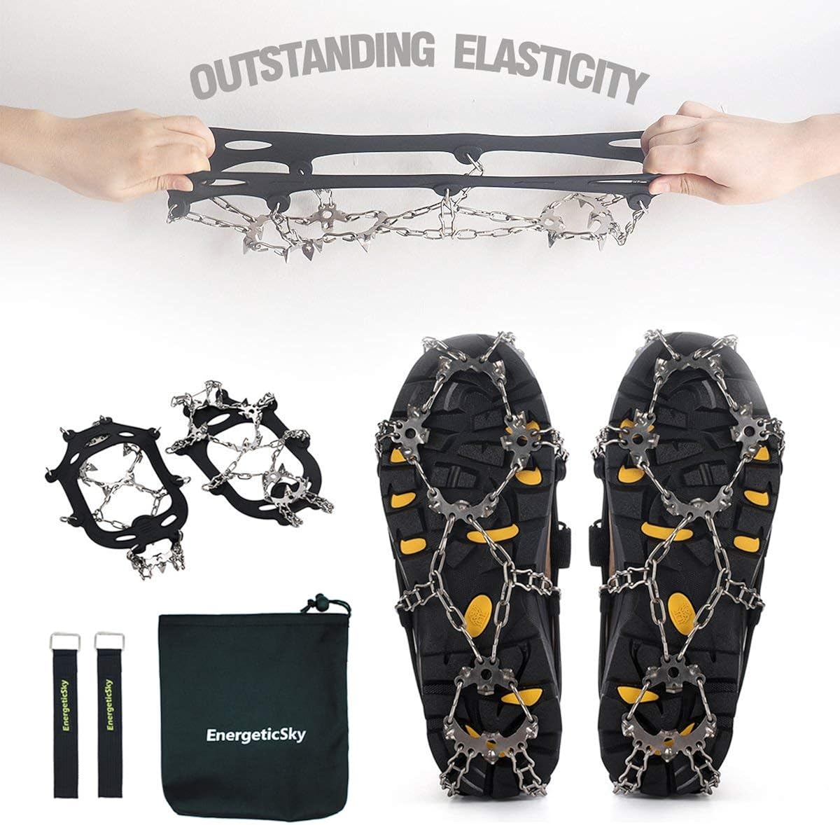 EnergeticSky Upgraded Version of Walk Traction Ice Cleat Spikes Crampons,True Stainless Steel Spikes and Durable Silicone,Boots for Hiking On Ice & Snow Ground,Mountian.: Sports & Outdoors