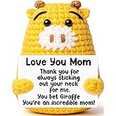 Mom Birthday Gifts from Daughter Son - Love You Mum, Handmade Crochet Giraffe Valentines Gift for Moms Mama Mommy Bonus Stepmom, Best Mom Ever Gifts for Birthday Emotional Giraffe Support Cute Decor