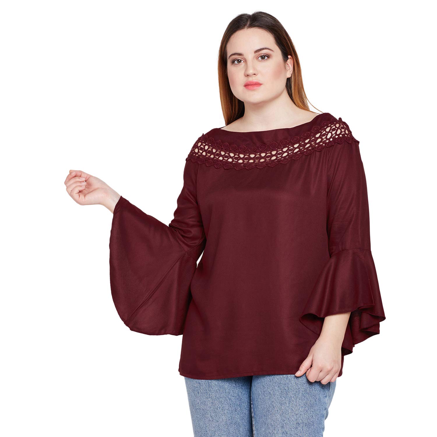 Style Quotient Women Maroon Broad Lace Bell Sleeve Plus Size Tops For Women Causal Party Top For Girls Big Size Maroon Buy Online In Dominica At Dominica Desertcart Com Productid