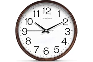 TIMESS Wall Clock, Classic Wood Style Finish, 13 Inch Non-Ticking Silent Battery Operated Analog Clock, Ideal Retro Decor for Home, Bedroom, Living Room, Kitchen, Bathroom, Office(Wood Brown)