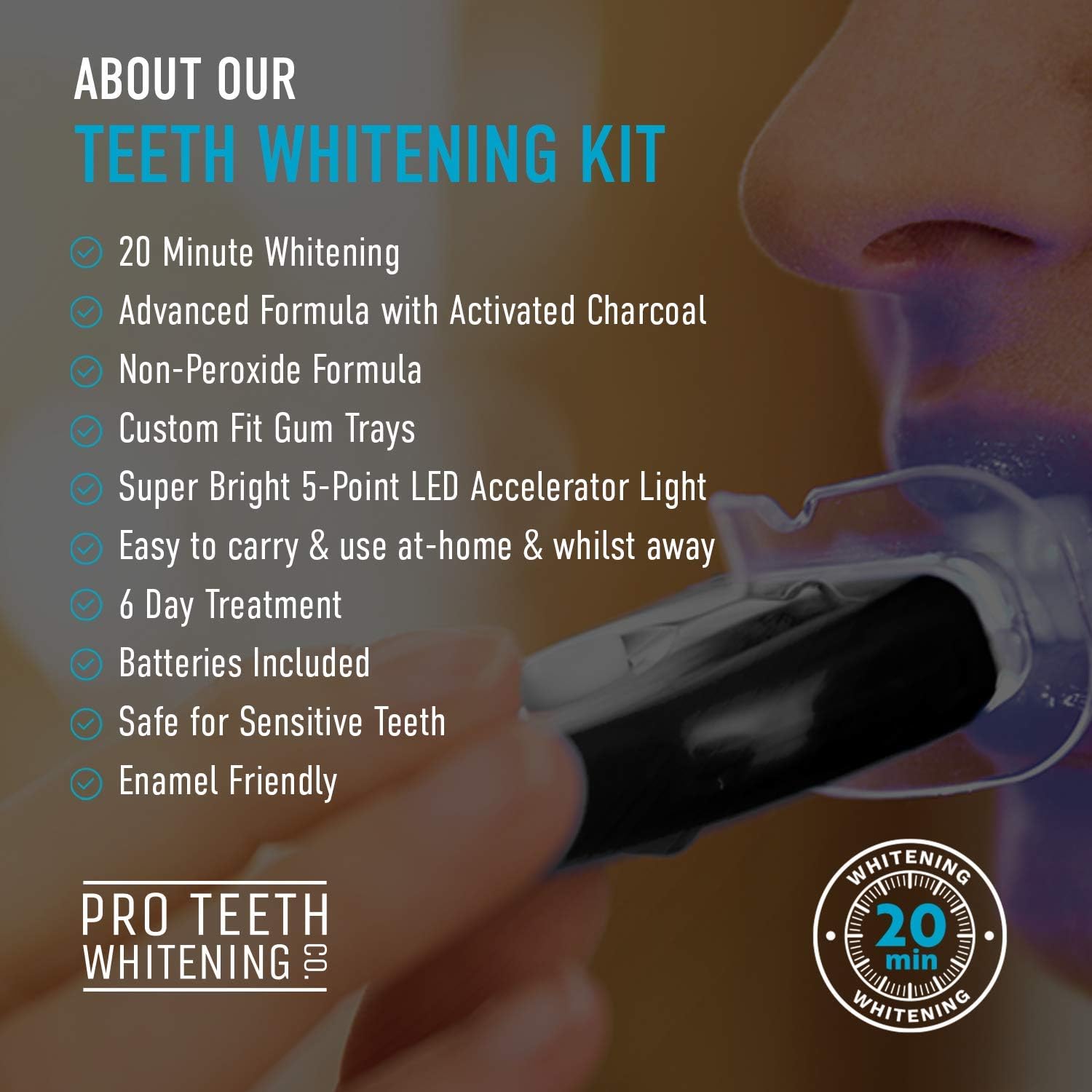 Premium Teeth Whitening Kit with Activated Charcoal Blue 5Point LED