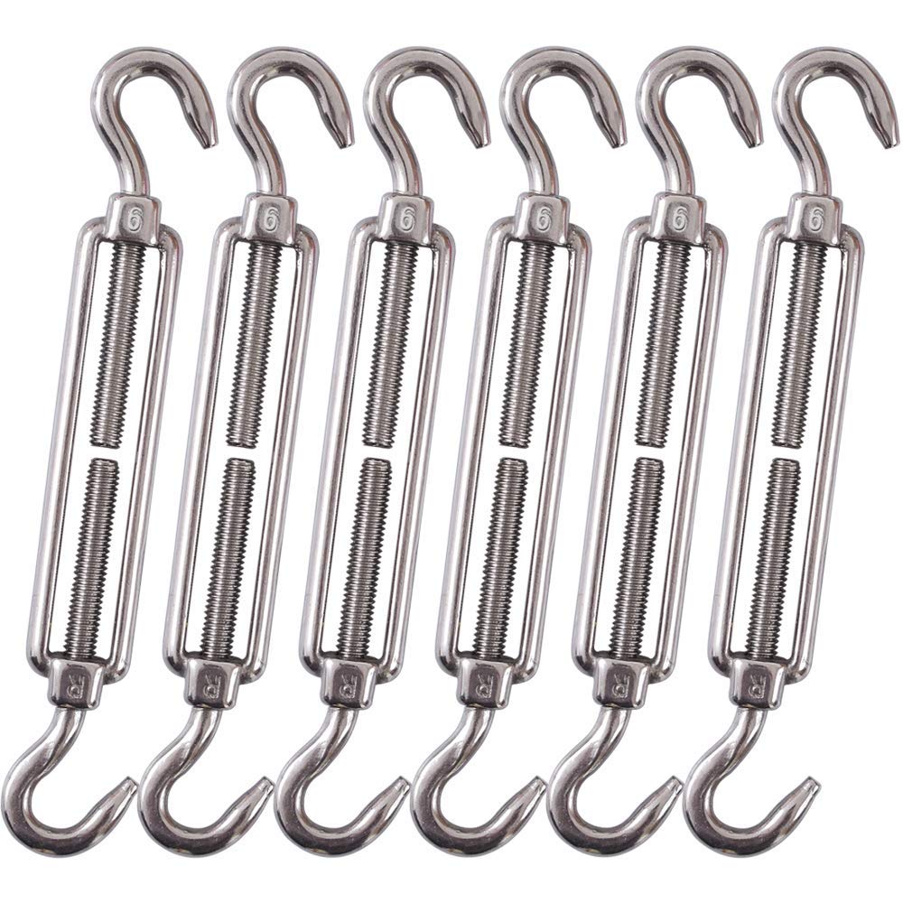 POFET 6pcs M6 Stainless Steel 304 Hook& Hook Turnbuckle Wire Rope, Strong Tension Hardware Kit for Wire Rope Tension Heavy Duty