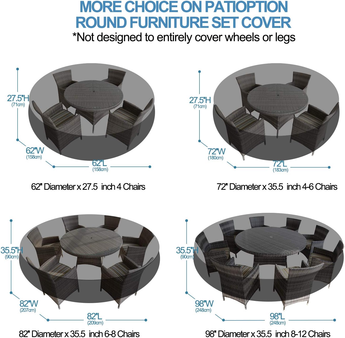 Amazon Com Patioption Patio Furniture Set Covers 600d Waterproof Outdoor Round Table And Chairs Set Heavy Duty Cover Tough Canvas Uv Resistant Dustproof Anti Fading Cover With Storage Bag 62 Diameter