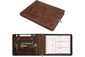 GZRHKJ Genuine Leather Business Binder, 7 Ring Check Binder for Business, Personalized Engraved, 600 Checks Capacity for 9 13 Inch Sheet (Dark Khaki)