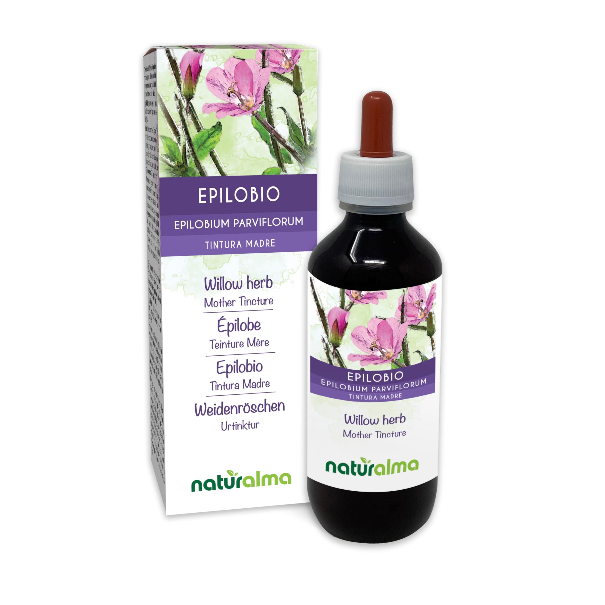 Willow herb or Fireweed (Epilobium parviflorum) herb Alcohol-Free Mother Tincture Naturalma - Liquid Extract Drops 200 ml - Food Supplement - Vegan