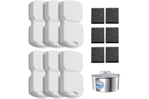 Cat Water Fountain Filter: 12 Cat Fountain Filter Replacement - 6 Carbon Filters & 6 Foam Filters - Suitable for IHOUONE Stainless Steel pet Fountains