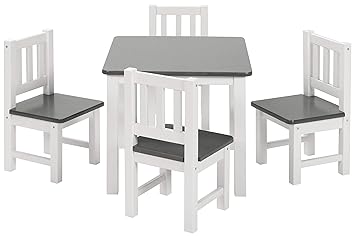 Bomi Kinderecke Wartezimmer 4 Stuhlchen Baby Mit Tisch Amy Aus Kiefer Massiv Holz Zeitlose Tischgruppe Fur Das Kinderzimmer Grau Weiss Amazon De Baby