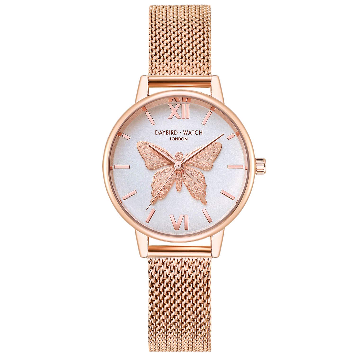 RORIOS Fashion Women Watch Butterfly Dial Stainless Steel Mesh Strap Analogue Quartz Wristwatch Ladies Watch