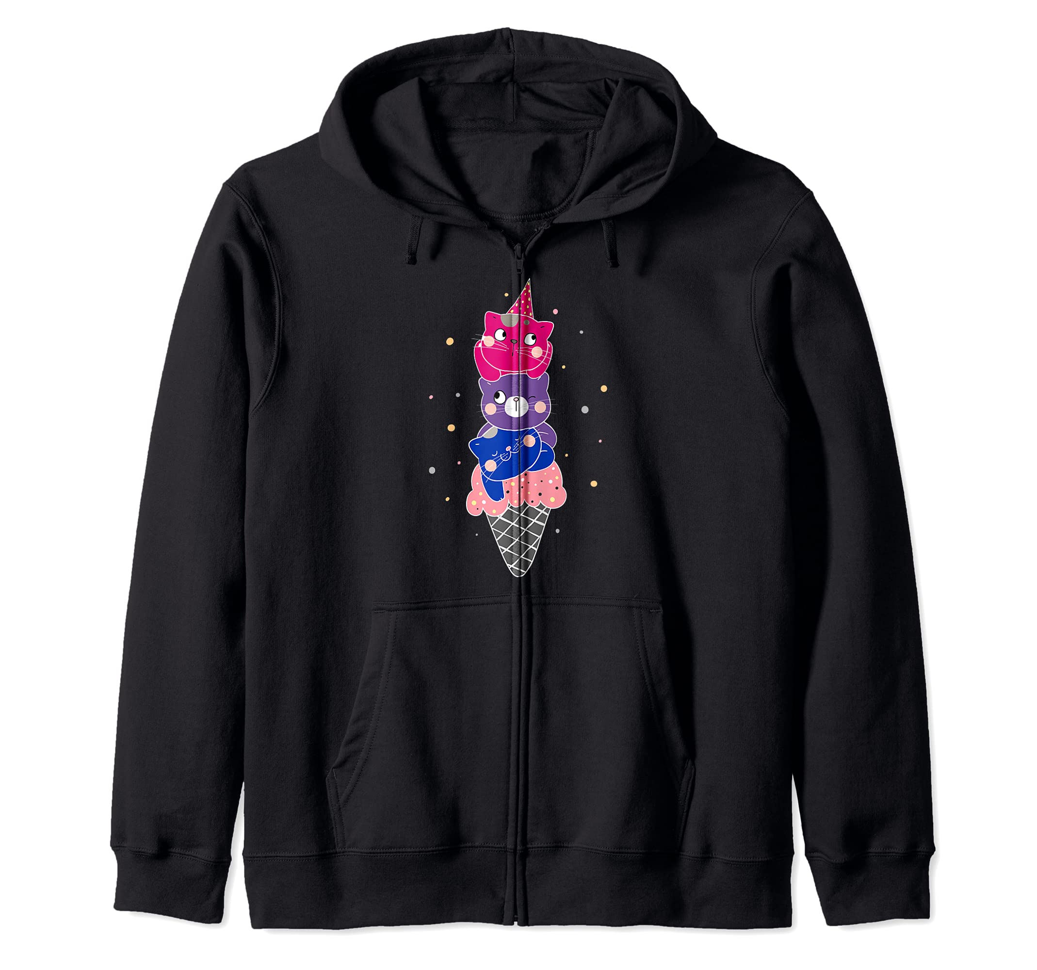 Bisexual Pride Kawaii Kitty Cat Stack Cute Ice Cream Anime Zip Hoodie