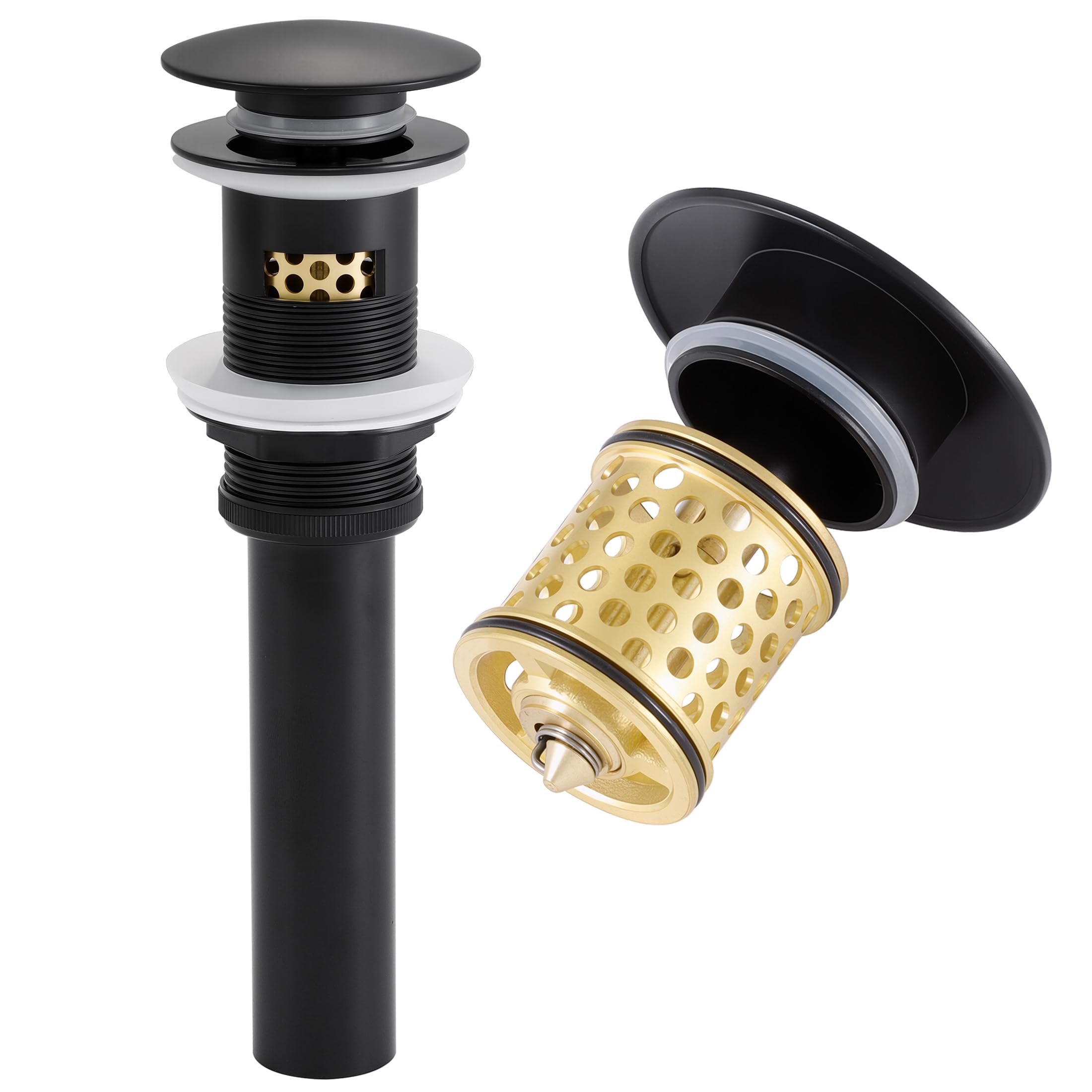 Photo 1 of KES Bathroom Sink Drain with Overflow, All Metal Pop Up Drain for Bathroom Sink Stopper with Strainer Basket Hair Catcher Anti Clog Rustproof Matte Black, S2018A-BK