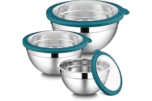 LIANYU Stainless Steel Metal Mixing Bowls, 3 Packs Deep Nesting Mixing Bowls Set for Baking Cooking and Prepping, 4.6 & 2.6 &