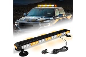 LRTER 34inch 166 LED Emergency Rooftop Strobe Lights Bar Flashing Safety Traffic Advisor Warning Hazard Snow Plow Light W/Magnet Base for Work Trucks Vehicles Construction Tow Pickup Amber White