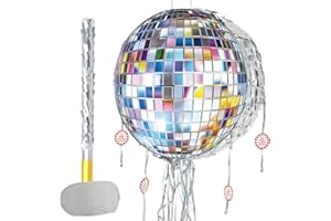 WERNNSAI Disco Ball Pinata - Mini Glitter Disco Pinata with Blindfold and Stick for Retro 80s 90s Dance Party Decoration Birt
