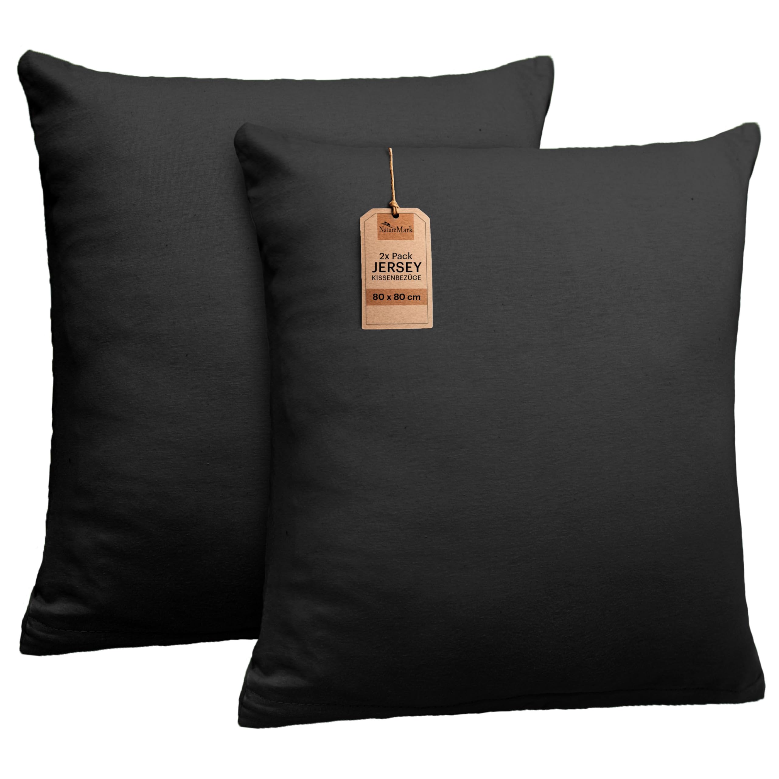 NatureMark 2 Pack Jersey Cushion Covers Pillow Cases / Cushion Covers for Body Pillows Neck Cushions Assorted Sizes and Colours öko-Tex, 100% Cotton, black, 80 x 80 cm