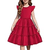 Arshiner Girl's Summer Dress Ruffle Sleeve Tiered Casual Party Dresses with Pockets 5-12 Years