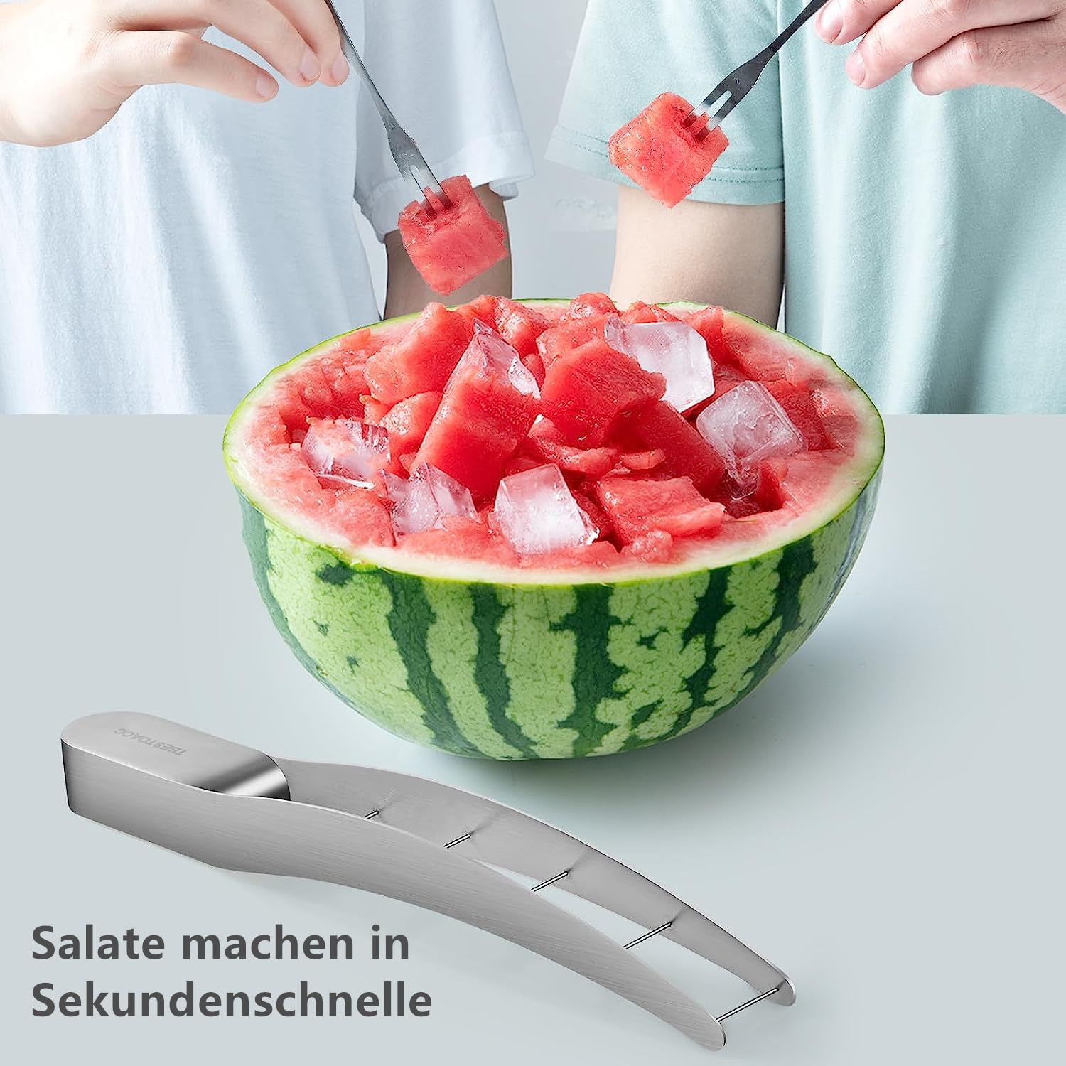 Norhogo Melonenschneider, Edelstahl-Wassermelonenschneider, Multifunktionales Küchengerät Melonen Würfel Wassermelonen Messer, ananasschneider, Obstschneider für Cantaloupe, Papaya, Drachenfrucht 7