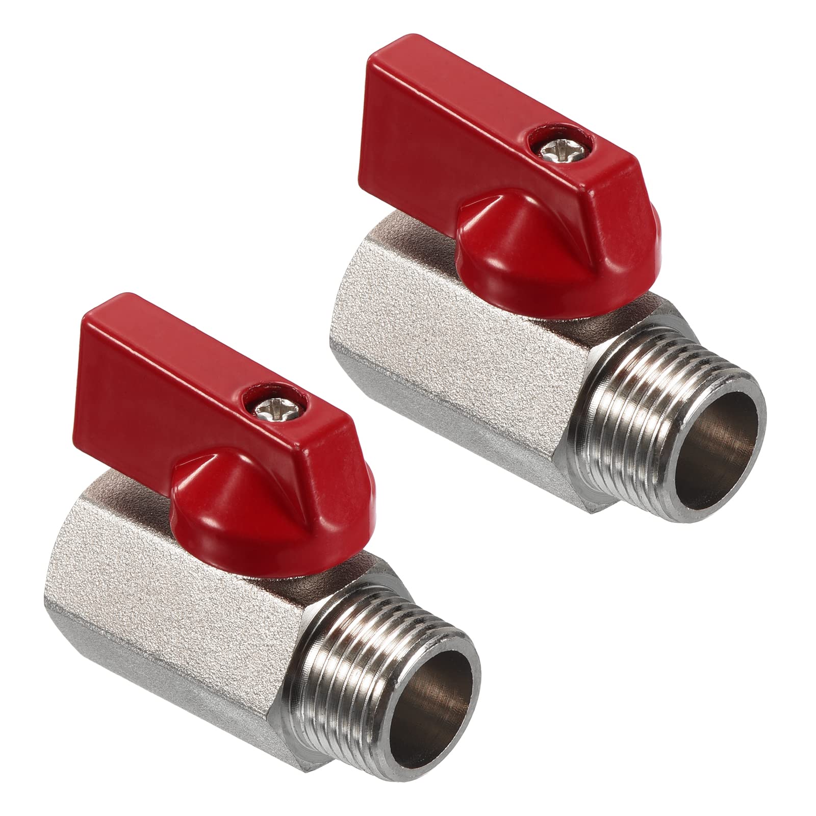 PATIKIL 3/8 NPT Brass Mini Ball Valve, 2 Pack NPT Female to Male Shut-Off Valve for Pipe Coupler Connector, Red