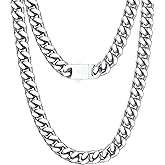 12mm Miami Cuban Link Chain for Men Women 316L Stainless Steel Man Hiphop Silver Color Choker Necklace 16/18/20/22/24/26 Inches