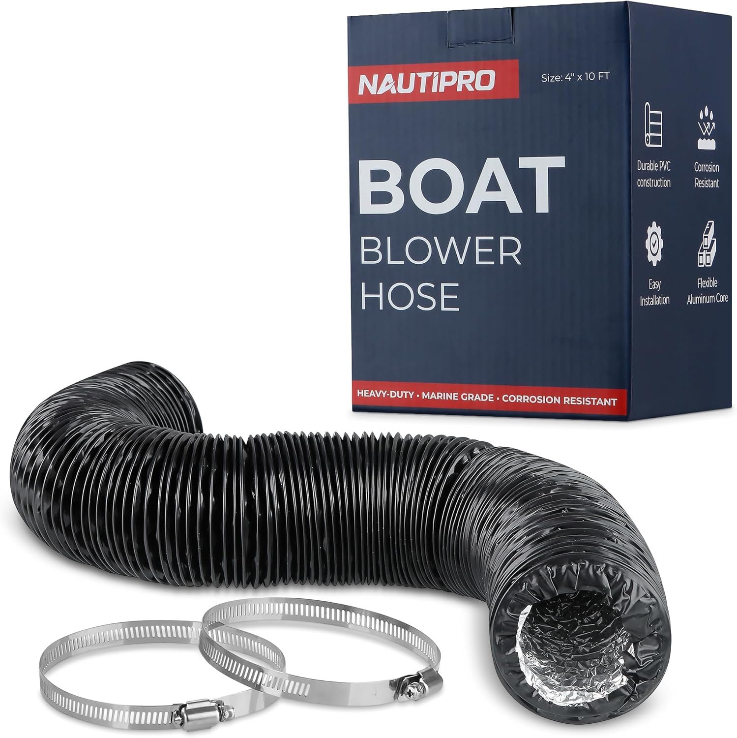 Photo 1 of NautiPro Boat Blower Hose 3 Inch – Marine Exhaust Ventilation Duct – Flexible Air Vent Hose for Engine Compartment, RV, Jet Ski – Black