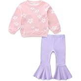 Toddler Baby Girl Clothes Long Sleeve Crewneck Sweatshirt with Bell Bottom Pants Spring Fall Winter Outfits