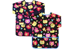 Casoty 2 Pack Kids Art Smocks, Waterproof Children Art Smock, Toddler Paint Smocks, Kids Art Aprons, Long-sleeved Painting Apron with 3 Roomy Pockets for Age 2-6 Years