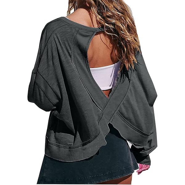 Amazon.com: Women's Open Back Workout Tops Trendy Backless Long