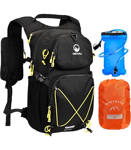 INOXTO Sac à Dos De Randonnée 25 L – Sac à Eau 3 L Inclus, Housse De Pluie, Léger Et Confortable – Idéal Pour Alpinisme, Camping, Outdoor – Homme Et Femme (Noir Gris)
