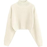 ZAFUL Women's Cropped Turtleneck Sweater Lantern Sleeve Ribbed Knit Pullover Sweater Jumper