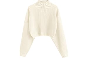 ZAFUL Women's Cropped Turtleneck Sweater Lantern Sleeve Ribbed Knit Pullover Sweater Jumper