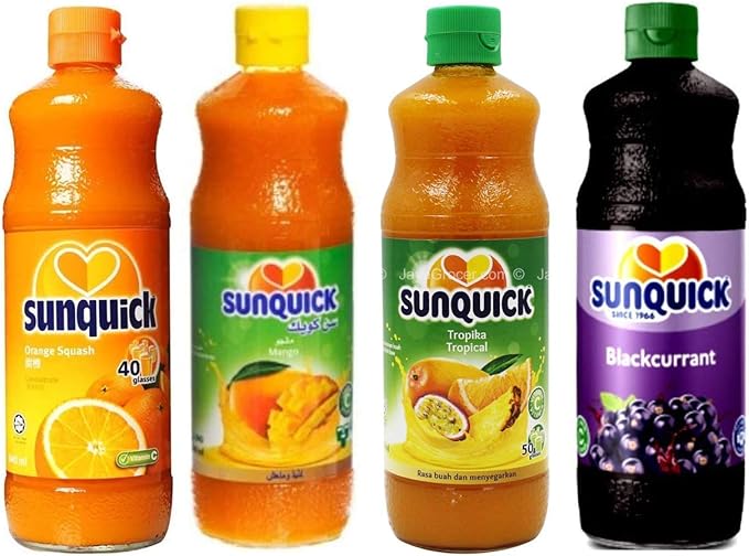 Sunquick Cordial 700ml Assorted Four Flavours Four Bottles in Total