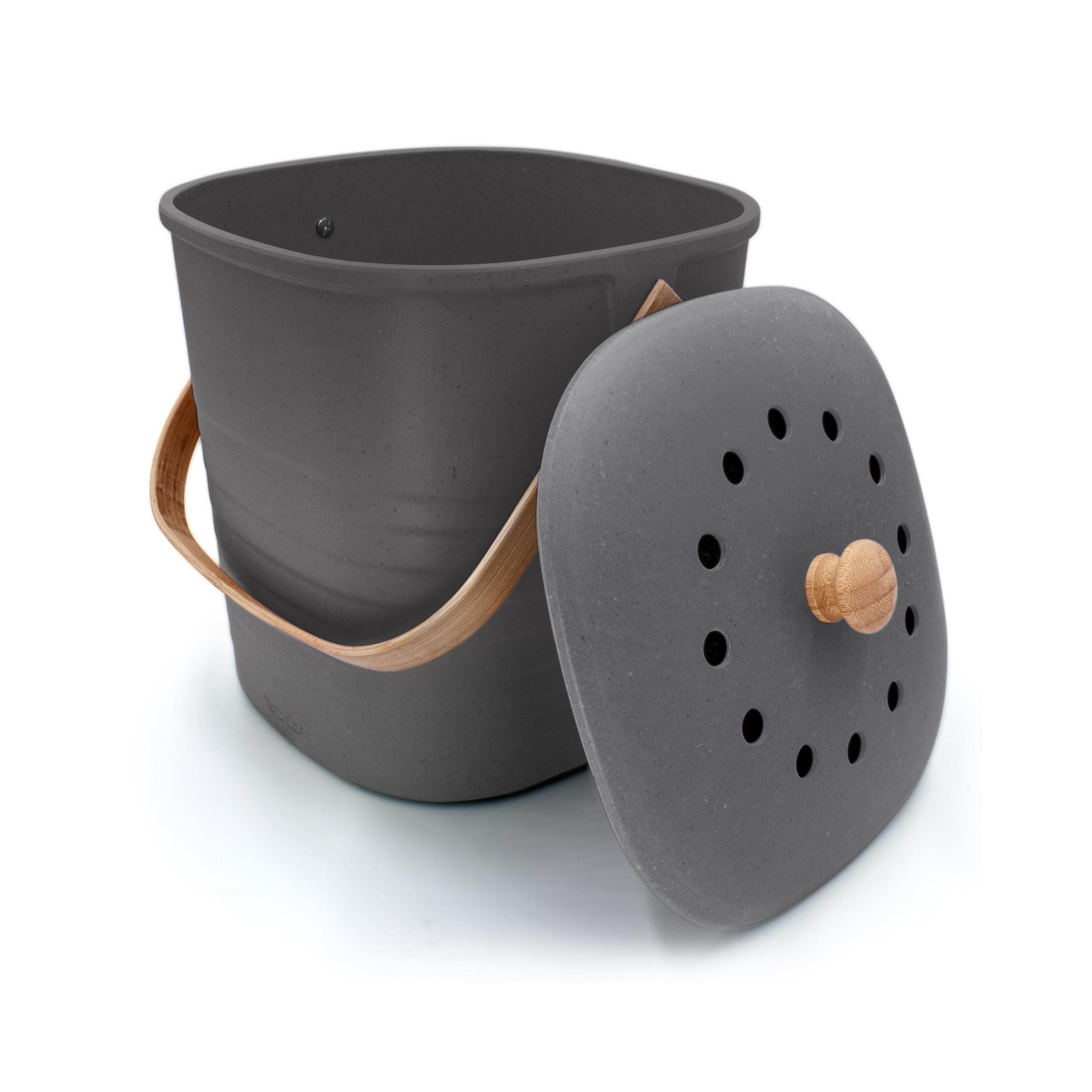 Yourcasa Organic Kitchen Waste Bin, 4L, Bamboo Resin, Activated Carbon Filter, Compost Bin Kitchen, 4L anthracite