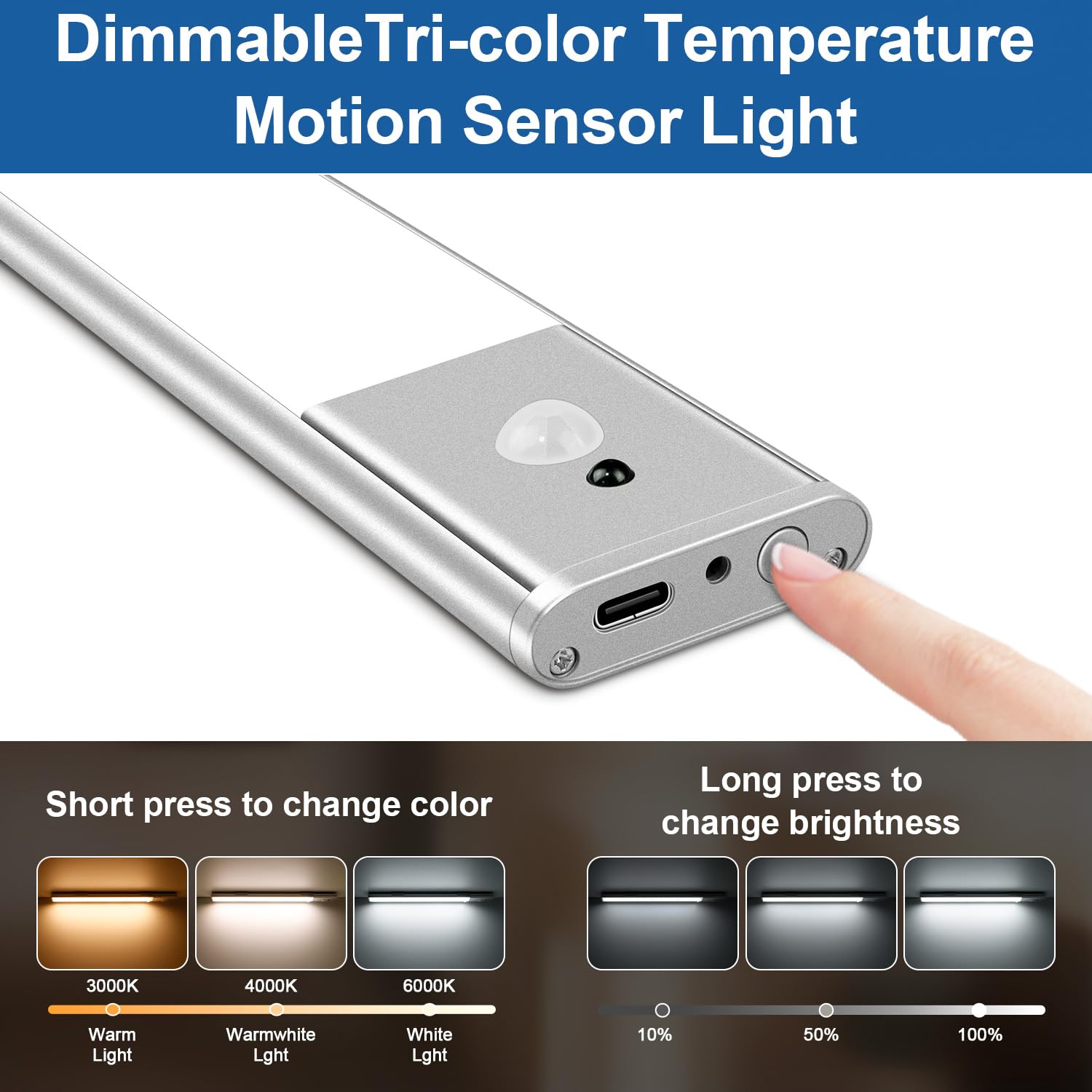 Under Counter Lights for Kitchen, Rechargeable Under Cabinet Lighting Wireless Motion Sensor Light Indoor 64 LED 3 Color Temps Dimmable with Remote for Closet Stairs Wardrobe Hallway 3 Pack