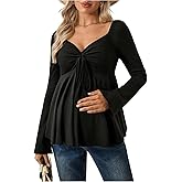 MakeMeChic Women's Maternity Tee Tops Sweetheart Ruched Drawstring Ruffle Long Sleeve T Shirt