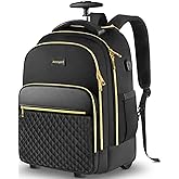 Arcoyard Rolling Backpack for Women, 17 inch Travel Laptop Wheeled Backpack with USB Charging Port for Adults, Large Water Resistant Carryon Luggage Roller Bag Flight Approved for Work College, Black