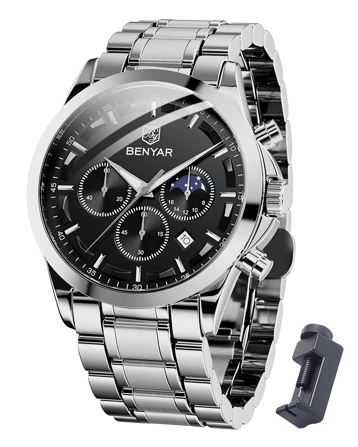 BY BENYAR Herrenuhr Uhren Herren Wasserdicht Herrenuhren Chronograph m?nner Armbanduhr für Herren Eleganz Lederarmband/Edelstahl Quarz Geburtstags/Weihnachts Gold/Silber/Blau/Schwarz