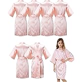 6pcs Kids Kimono Girls Silky Satin Robe Sets for Birthday Flower Girl Spa Wedding Party Short Robes