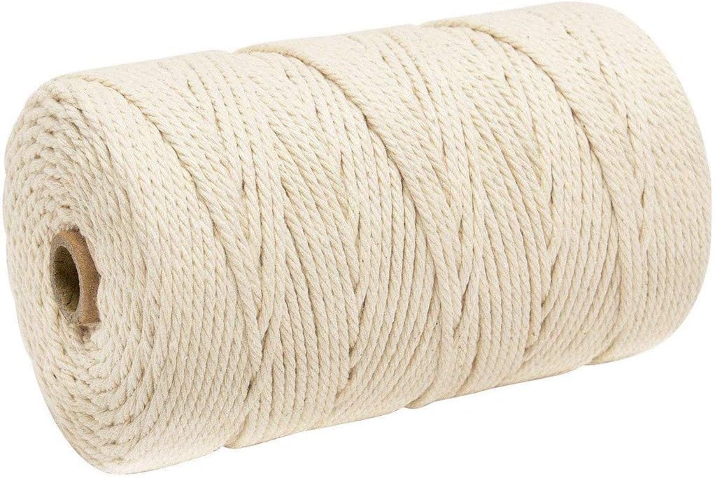Gallity Macrame Cotton Cord 3mm x 200m, 100% Natural Cotton Macrame Rope 3mm Strand Twisted Cotton Cord for Wall Hanging Dream Catcher, Plant Hangers,Crafts, Knitting, Decorative Projects