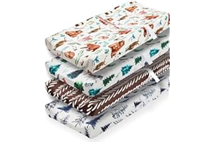 REZIPO 4 Pack Changing Pad Covers Woodland Forest Animals Wood Tree Neutral Unisex Fitted Baby Changing Pad Covers Set for Ba